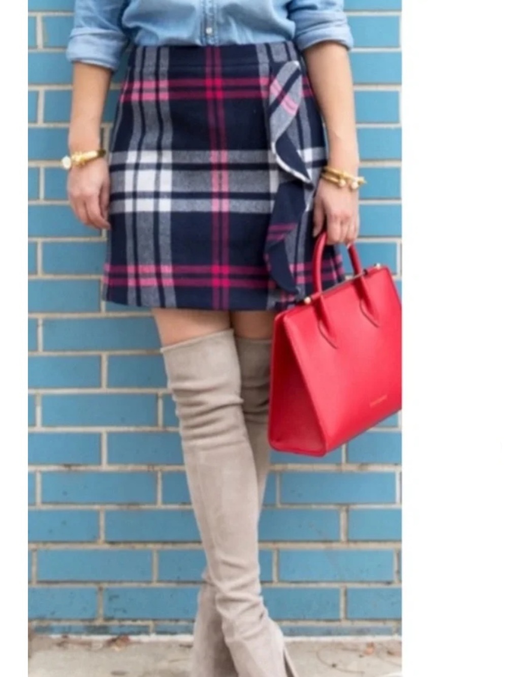 J.Crew Wool Blend Plaid Mini Skirt Size: 4